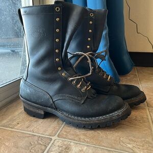 Men's Black Leather Fire Boots
